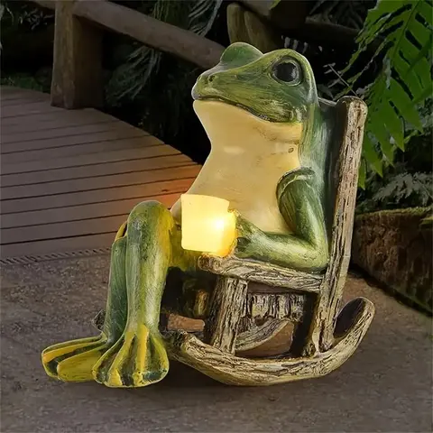 Solar Powered Mini Frog Garden Statue, Whimsical Frog Design Decoration, Garden Sculpture for Indoor & Outdoor Decor, Ideal Gift for Halloween & Christmas, Decorative Resin Sculptures Statues