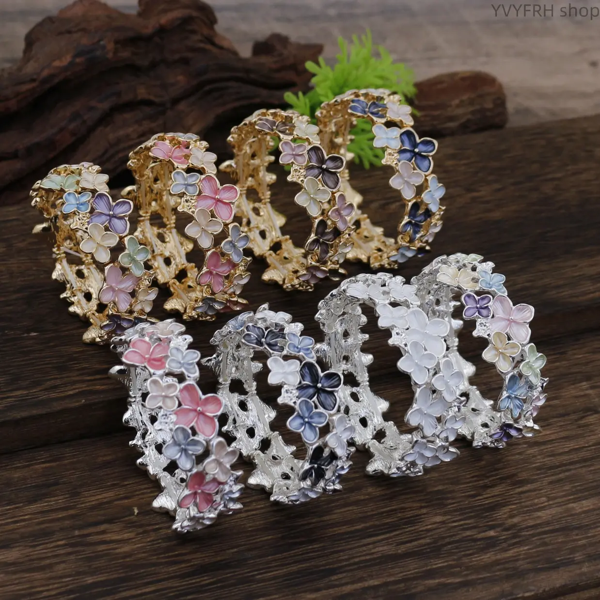 Elegant Mini Sakura Enamel Stretch Bracelet, High-End Floral Alloy Elastic Wristband Accessory for Ladies