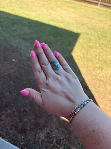 Turquoise Double Inlayed Flower Cluster Ring - SIZE 8