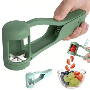 2-in-1 Strawberry Slicer & Grape Cutter for Vegetable Fruit Salad Cake Decor, Stainless Steel Fruit Slicer for Strawberries, Blueberry, Grapes, Cherry Tomatoes - Quick Fruit Prep Tool for Salads, Desserts, Baby Food