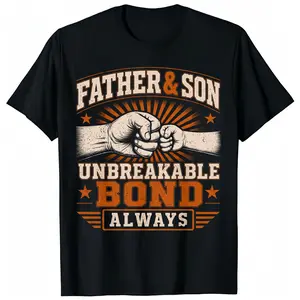 "Father & Son Unbreakable Bond" Fist Bump Retro Print Black Cotton T-Shirt, Fathers Day Gift For Men Shirt Round Neck