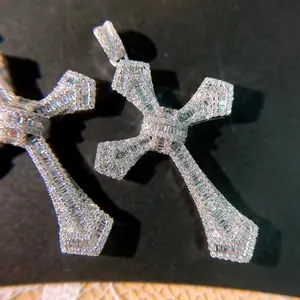 Hip Hop Full Moissanite Cross Pendant Necklace For Men Women,  Sterling Silver for 7*4cm Fine Jewelry Gifts Women Men,