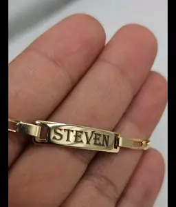 Kids Bracelet 14k Gold Plated Laser Name Engrabe Plate High Quality- Free Boy or Girl Charm