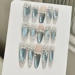10PCS Handmade Press On Nails,Ice Transparent And Bright Style,Suitable For Festivals Parties And Daily Wear.