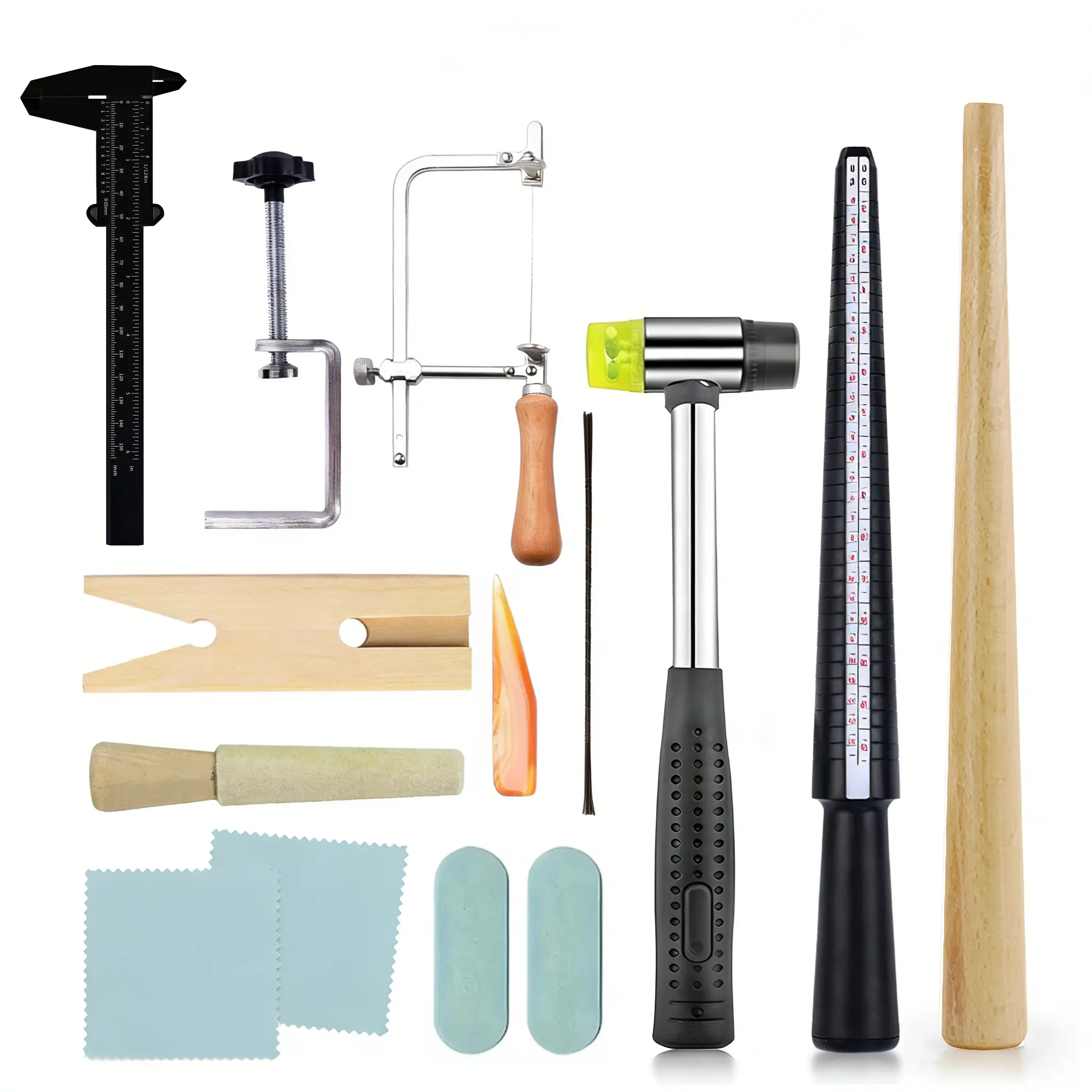 Complete Jewelry Making Tool Kit with Saw Ruber Hammer, Ring Mandrel & Polishing Tools - All-in-One Jewelry Repair & Crafting Set for Beginners