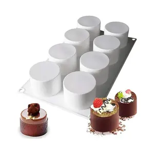 1pc  Silicone Mousse Mousse Cake Mould Baking Utensils, 3D Silicone Baking Molds for Cakes, French Dessert Molds for Brownies and Pastries, Ice Cream, Cake Decorating Molds, High Tube Shape (8 Cavities)