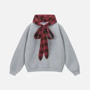 Aelfric Eden Oversized Plaid Bow Pullover Hoodie Unisex Cute Plain  Long Sleeve Hooded Sweatshirt Y2K  Preppy Aesthetic Streetwear