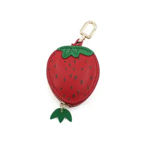 Bag Pendant Strawberry Zipper Coin Purse Fruit Shape PU Leather Wallet Mini Coin Bag trendy cute keychain home decor fashion enthusiast Leather Bag Charm Keychain