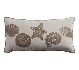 11" X 21" Beige and Khaki Seashells Cotton Throw Pillow