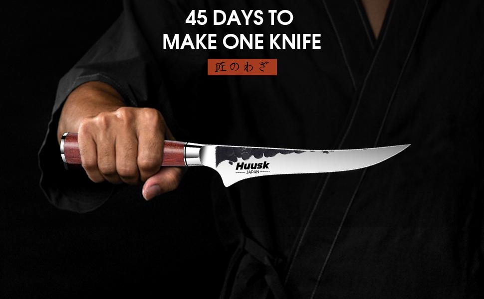 Huusk Hand Forged 6 Inch Fillet Knife with Rosewood Handle and Gift Box for Meat, Fish, and Poultry - Japanese Deboning Knife - Metal, Kitchen Knife, BlackFriday Christmas Gift