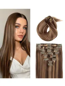 [Soft Human Hair Extensions] 8-piece set with 18 clip-in hair extensions | 14-28 inch soft, natural straight human hair extensions, designed for women - to add volume and enhance beauty Human Hair Bundles