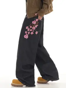 UPTHE Men's Wide-Leg Skater Jeans: Featuring a Y2K street-style aesthetic with plum blossom patchwork accents, an oversized fit, and a comfortable, relaxed cut—specifically crafted for skateboarding enthusiasts. — Men's Collection