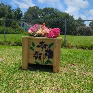 Hand Crafted Cedar Planter Boxes with Painted Designs - Perfect for Home and Garden
