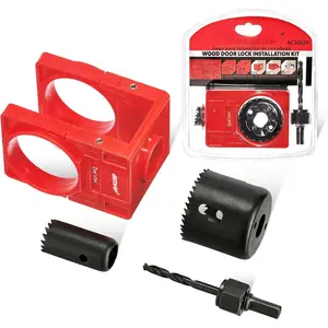 /8" - /4" Door Lock Installation Set with Guide Template, Door Lock Hole  Kit ldeal for Wooden Doors, Red