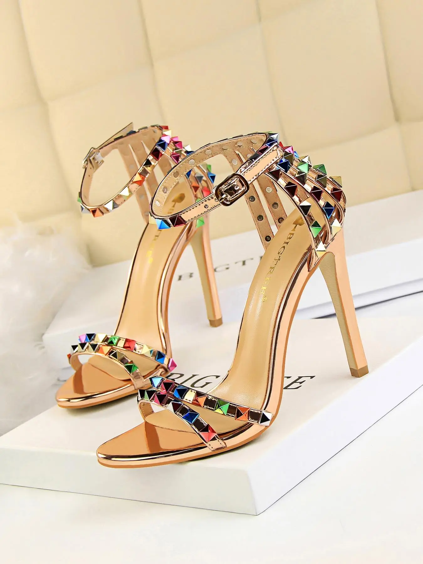 Women's Fashionable Studded Decor Stiletto Heels, Valentine's Gifts for Her, Elegant Heeled Sandals for Party, Banquet, Fashionable Shoes for Daily We