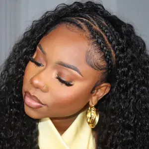 [3 IN 1 Half Wig] Adjustable Drawstring Curly Half Wig Human Hair Glueless Kinky Curly Wig Brazilian Remy Hair Invisible Hairlin For Women Seamless Flip Over Wig