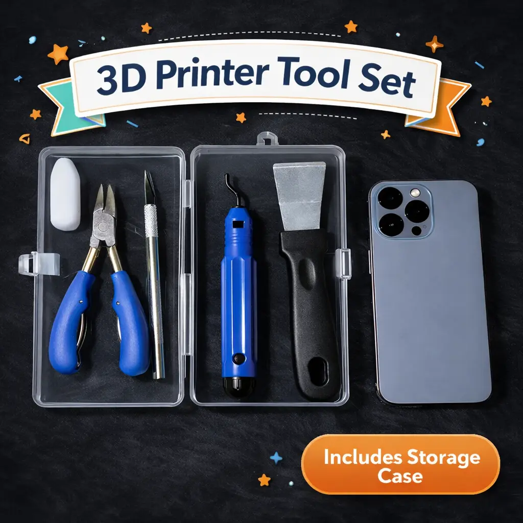 3D Printer Tool Kit with Storage Case, 3D Printing Accessories Set with Flush Cutters, Deburring Tool, Precision Craft Knife and Scraper, 3D Print Post Processing Tools for Support Removal, Model Cleaning, Finishing and DIY Projects