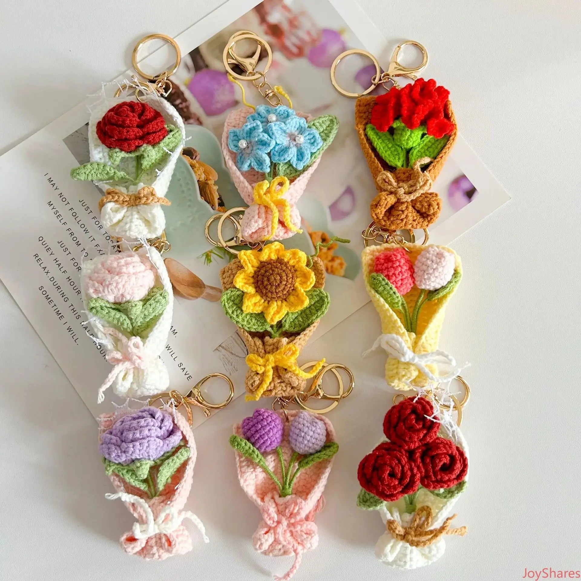 Women's Hand Crocheted Mini Flower Bouquet Keychain - Cute Handmade Artisan Bag Charm Keychain, Lightweight Fashion Accessory, Delicate Mother's Day Gift, Keychains For Women, Cute Keychains