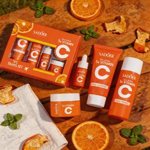 Vitamin C Skincare Travel Set - Hydrates & Smooths Skin, Includes Face Cleanser(30g), Essential Oil(10ml), Toner(30ml), and Face Cream(15g), Perfect Gift for Mom and Best Friends