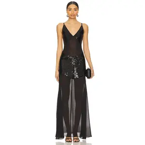 WeWoreWhat Sheer Panel Maxi Dress in Black