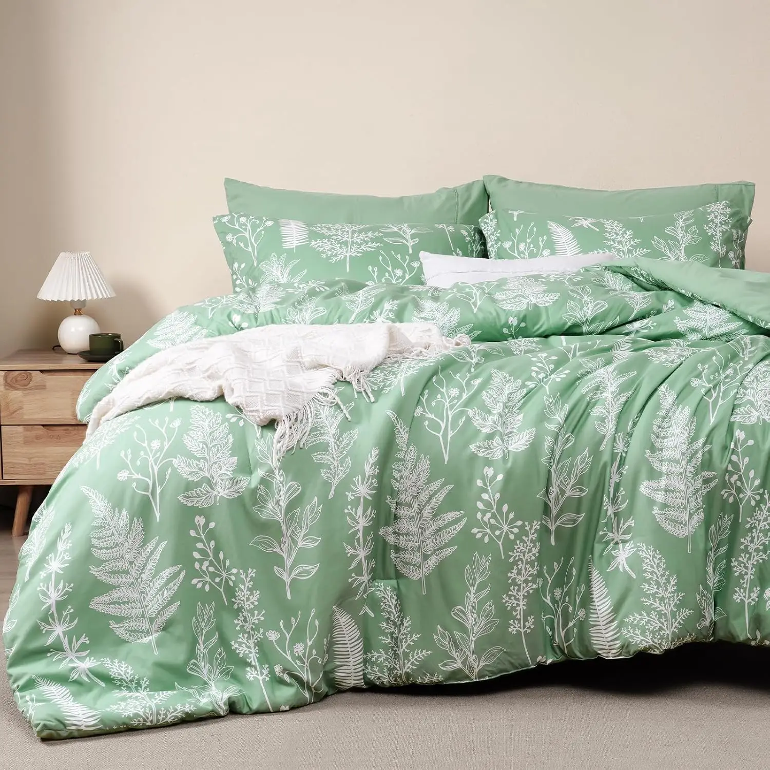 PHF Soft Printed Comforter Set, 3 counts/set Lightweight Botanical Floral Reversible Comforter with 2 Pillow Shams for All Seasons