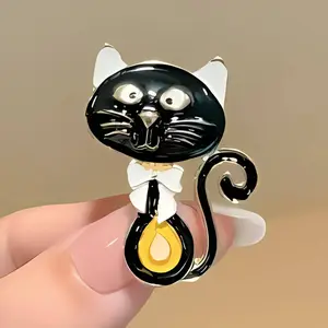 Whimsical Black Cat Brooch