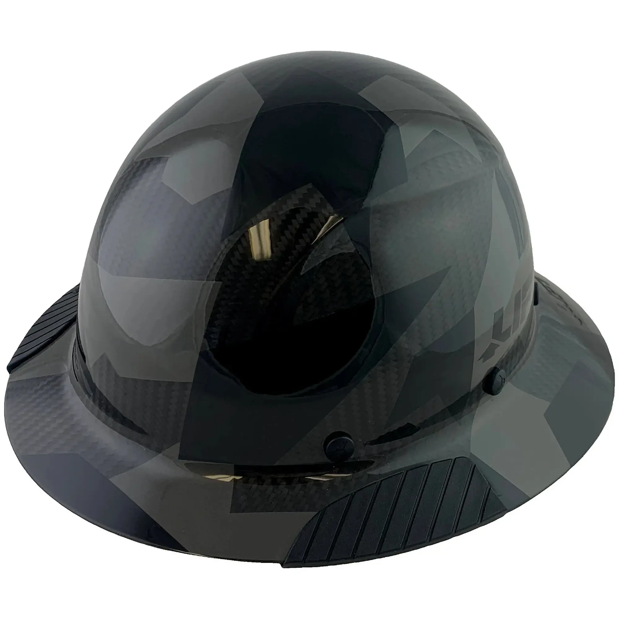 Actual Carbon Fiber Black Camo Lift Safety Hard Hat Kit ANSI Type I Class C with Custom Options from Texas America Safety Company for Chin Straps, Protective Edging, and Storage Totes