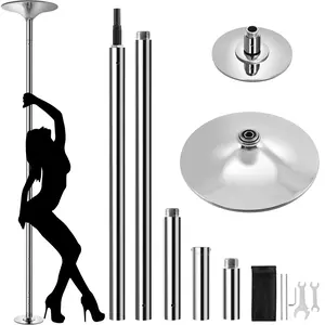 Yaheetech Professional 45mm Chrome Dance Pole with Adjustable Height & 2 Modes, Spinning Static Dancing Pole For Home, Height Adjustable 7'-9' H Yaheetech Professional 45mm Chrome Dance Pole with Adjustable Height & 2 Modes, Spinning Static Dancing Pole For Home, Height Adjustable 7'-9' H
