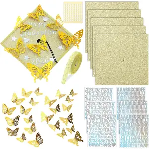 37 count DIY Graduation Cap Decorations Kit, Glitter Papers,  Butterfly Self Adhesive Rhinestones Stickers Alphabet Letter Stickers for 2026 Grad Hat Decor Party Supplies()