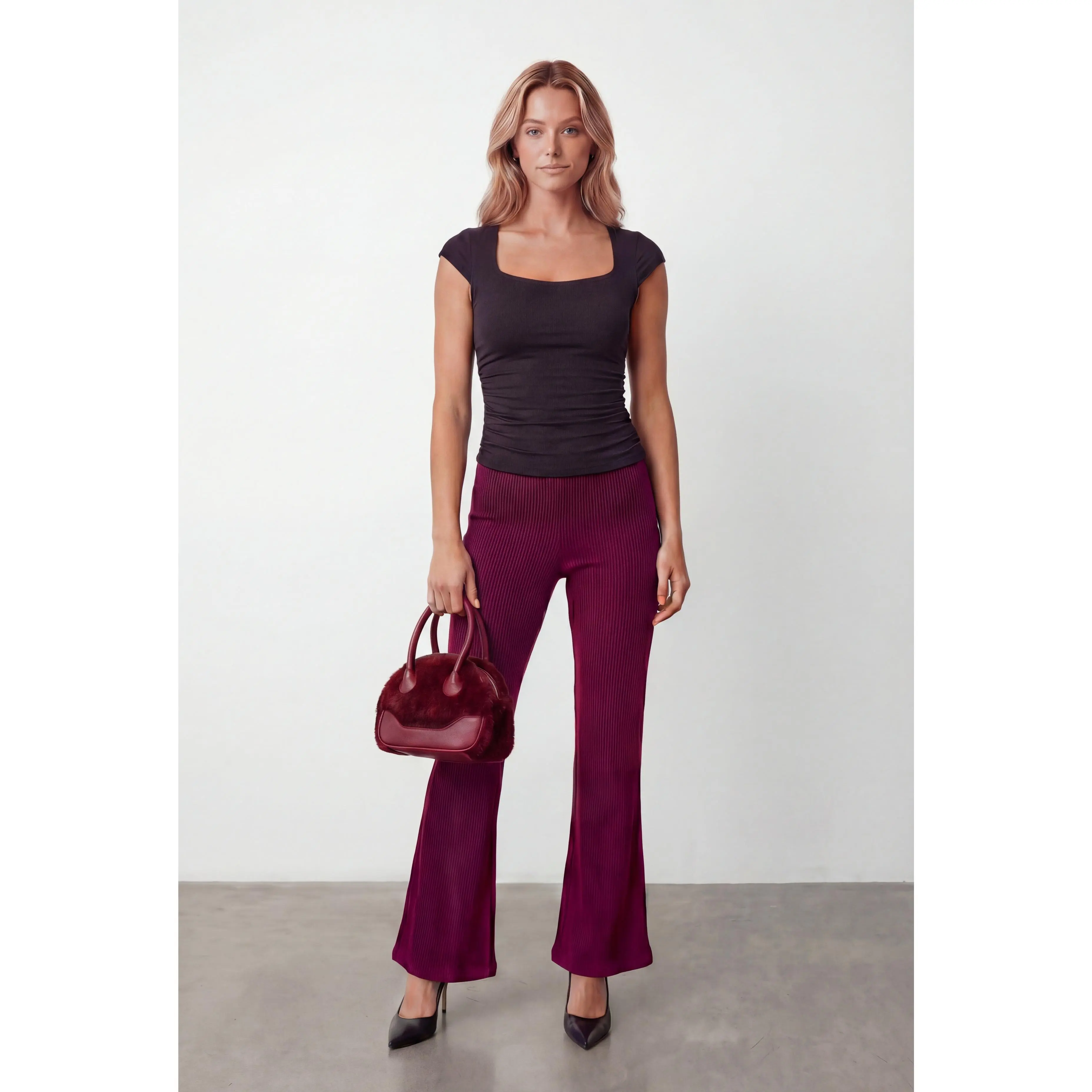 High Waist Knit Flare Pants