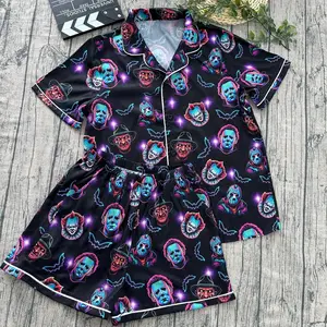 Retro Horror Movie Halloween Pajamas, Halloween Sleepwear, Scary Movie Characters PJs