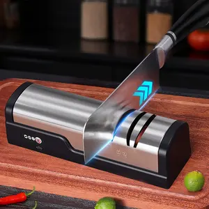 Professional USB Rechargeable Portable Electric Knife Sharpener, Adjustable Angle 20 Degree Straight Blade, Kitchen Tool for Chef Knives