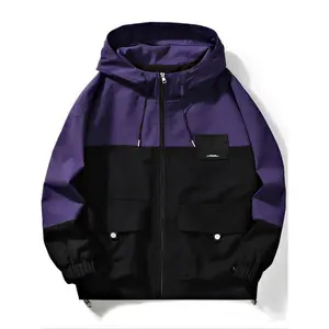 Men's Colorblock Zip Up?Drawstring?Hooded Jacket, Regular Fit Casual Long Sleeve?Pullover?Pocket Zipper Outerwear for Spring & Fall, Fashion Men's Clothes for Daily Wear