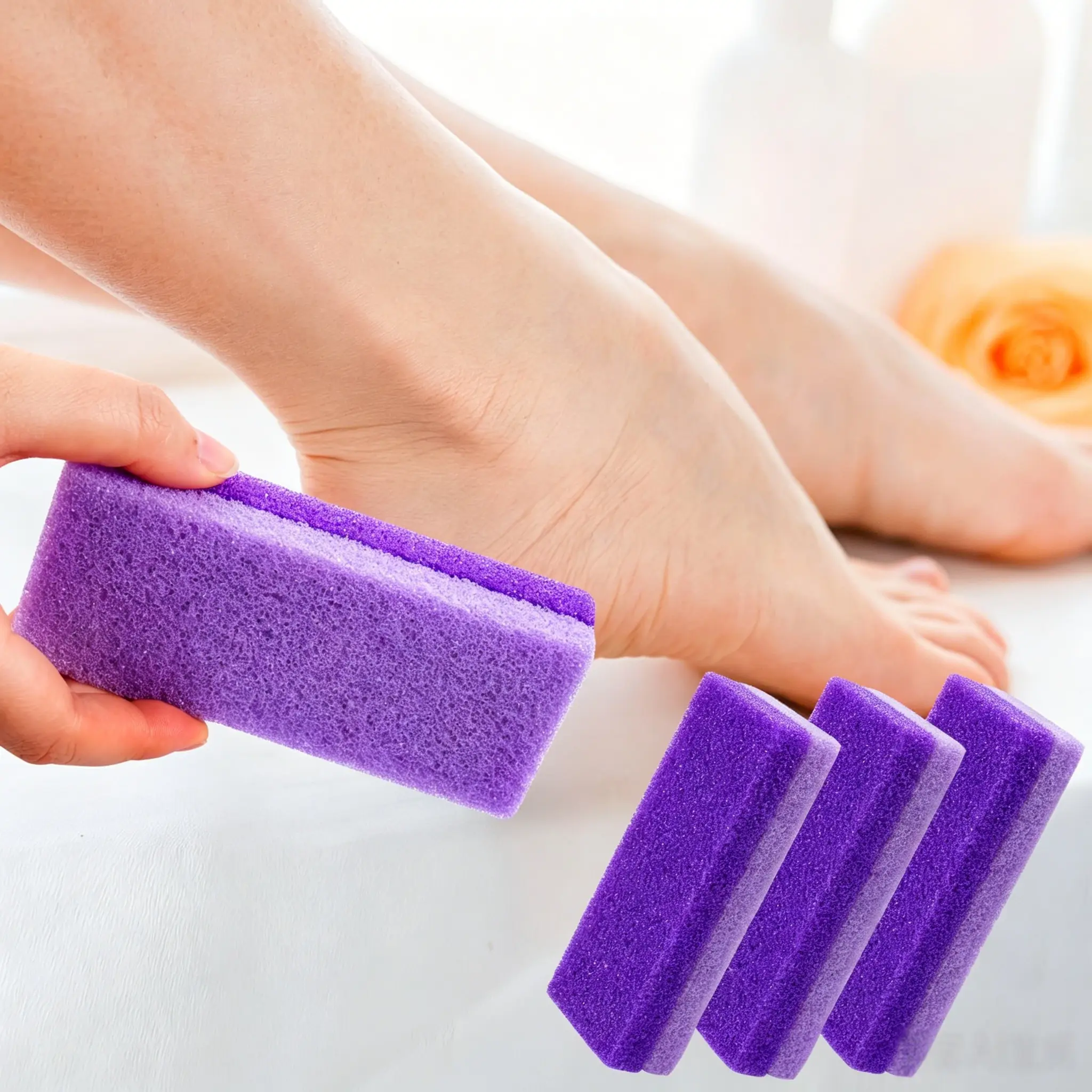 Pumice Stone for Feet 4 Pack, Double Sided Foot Scrubber Pedicure Tool, Callus Dead Skin Remover Foot Pumice Sponge for Heels Foot Care (Purple)