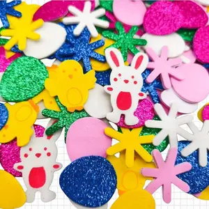 Easter Theme Foam Stickers, Shiny Glitter, Includes Bunny, Eggs, Flowers, Self-Adhesive, Perfect for Preschool Crafts, Family DIY, Party Decor