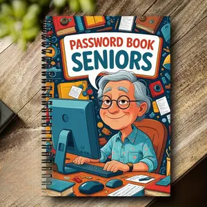 1pc Cartoon Seniors Spiral Password Interactive Notebook - Durable 70-Page Internet & Computer Login Organizer, Usernames and Password Keeper for Home or Office, Colorful Design with Whimsical Elderly Couple Illustratio