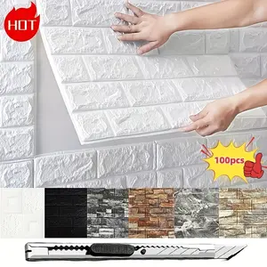 100pcs Ultimate 3D Wall Sticker Panels - DIY Self-Adhesive Foam Brick Wallpaper - Waterproof, Realistic Effect - Ideal For Living Room, Bathroom, Kitchen & Bedroom Decor - Easy Install, Durable