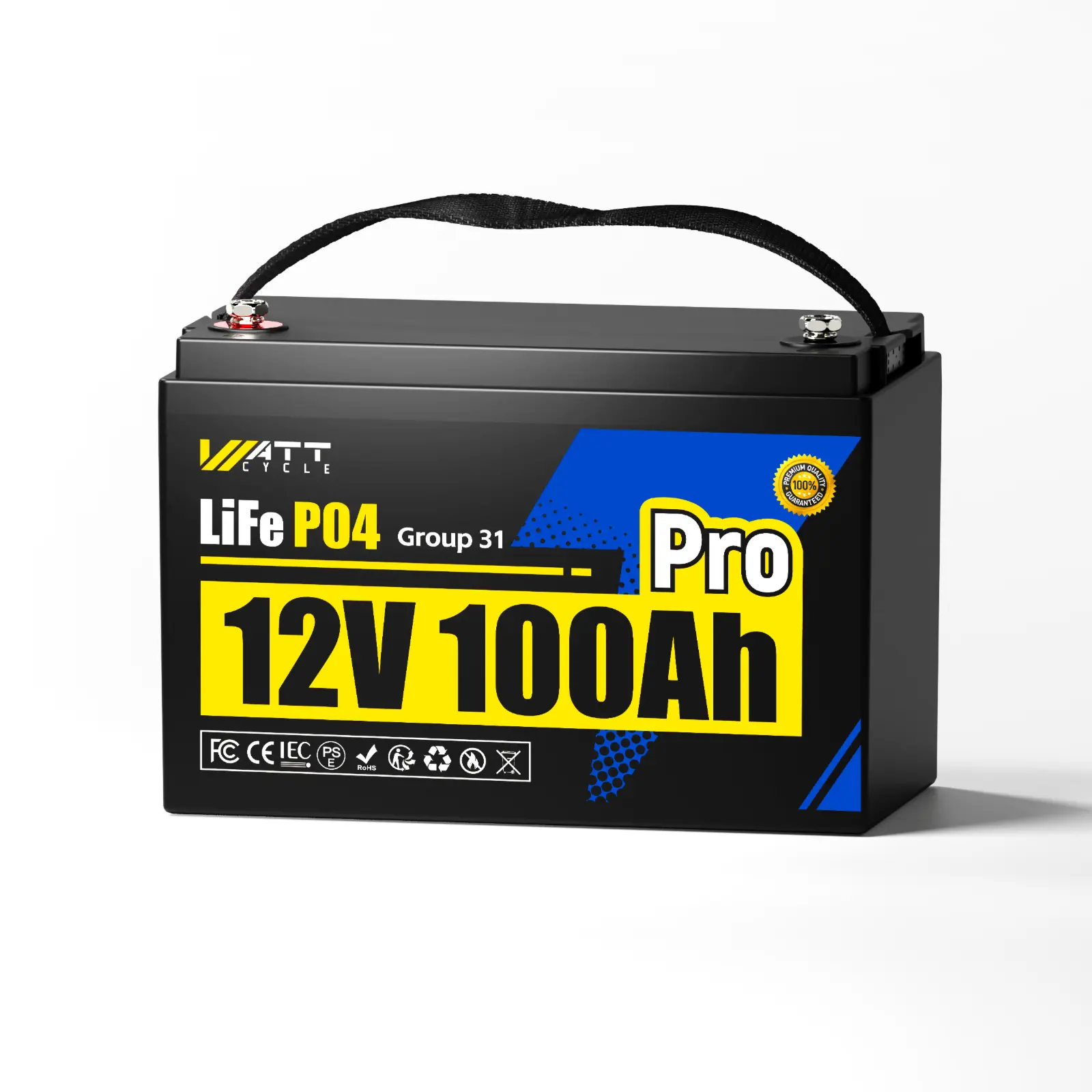 WattCycle 12V 100Ah LiFePO4 Battery, BCI Group 31, 110A BMS, Low Temp Protection, 15000+ Cycles, 10-Year Lifespan, Ideal for RV & Home Storage