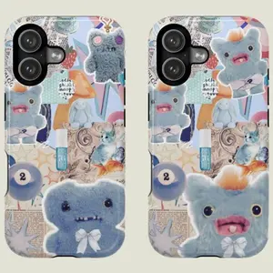 Screech & Gaptooth Mcgoo Blue Fuggler Phone Case | Pastel Plushcore Weirdcore Aesthetic | Cute Vintage Scrapbook Phone Cover | Cover for IPhone 17 16 15 14 13 12 SE Max Pro Samsung galaxy Ultra 21 22 23 24 25 USZ