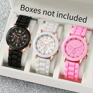 3pcs Stylish Minimalist Quartz Watch Collection  Durable Silicone Strap Clear Numerical Scales Accurate Movement Water-Resistant