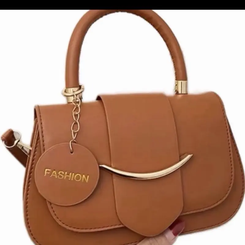 Women’s Brown PU Leather Top Handle Crossbody Bag with Cherry Charm