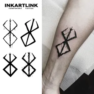 INKARTLINK Tattoo Tech, 2 Sheets Semi-Permanent Temporary Tattoos,Viking Symbol - Berserker , Adult Art Design,Lasts 1-2 Weeks, Waterproof, Realistic Look, No Adhesive, No Reflection,For Man And Woman,Ideal for Swimming, Party