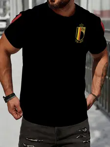 Belgium National Team Devils Emblem Stripes 3D Print Short Sleeve Men's Football Fan Sport T-Shirt, Casual Versatile Top