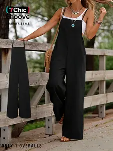 Summer Women's Casual Overalls Jumpsuit, Spaghetti Strap, Loose Fit, Woven, Solid Pattern, Long Regular Pants, All Seasons Wear, Fashionable and Comfortable