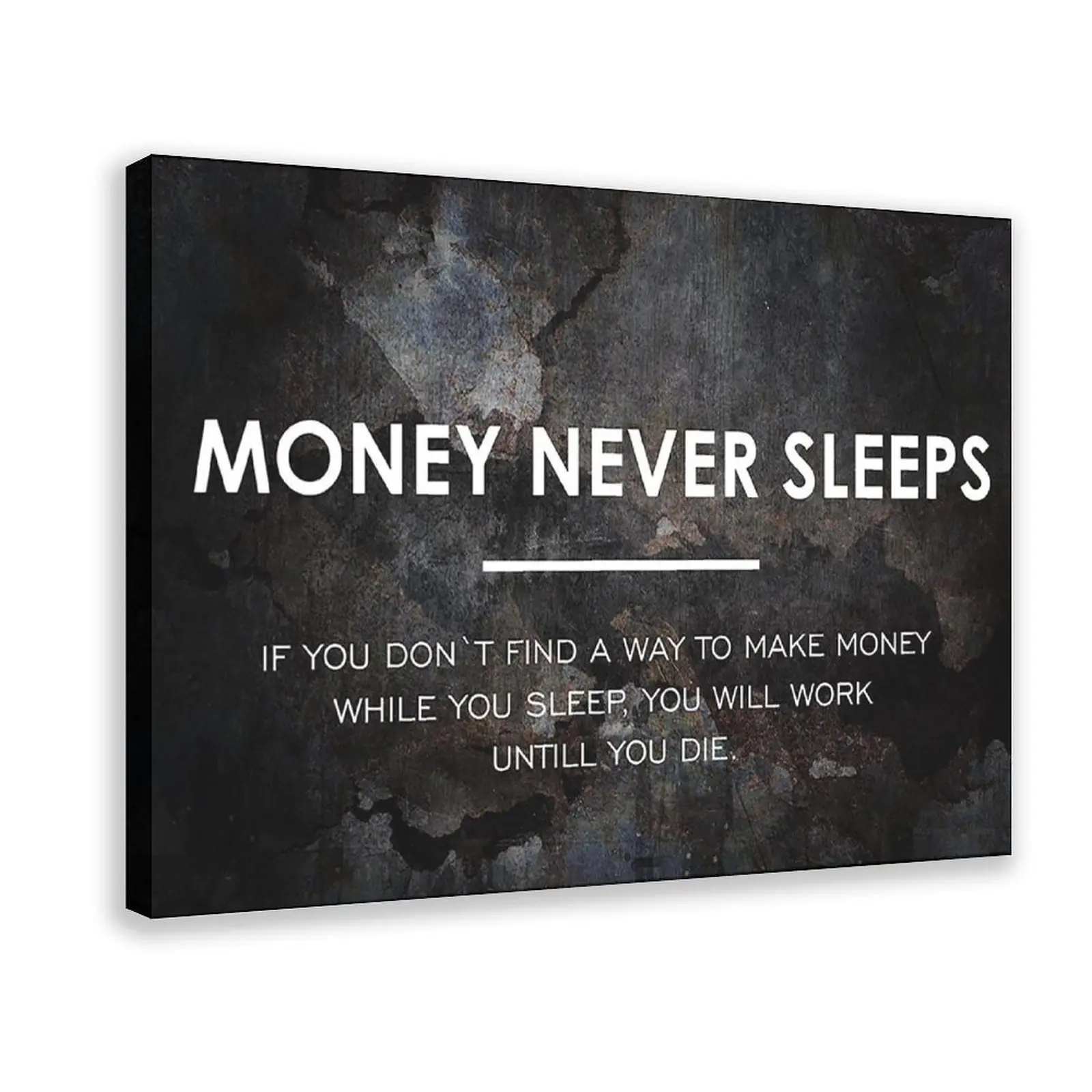 "Money Never Sleeps" Artistic   Poster Print - Lightweight Minimalist Inspirational Black and White  ,  -Friendly Wall Street Themed Home  ation, Room Ornament Gift