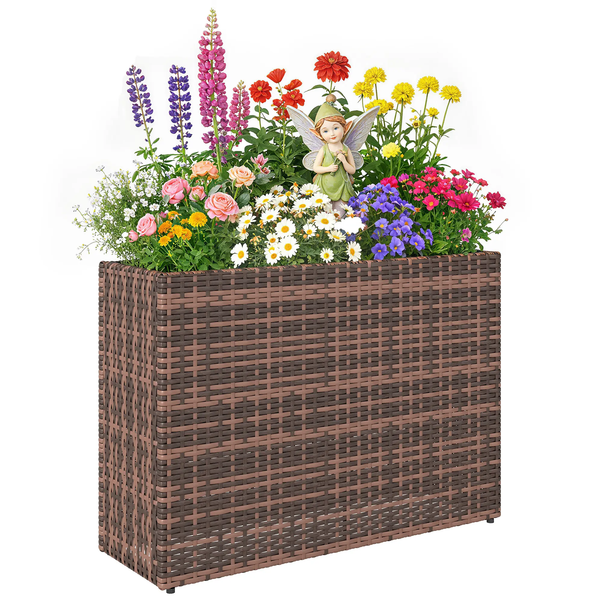 Tall Rectangular Planter at 22.8" High – No More Bending. Comfortable Gardening Height for a Relaxing Experience. PE Wicker & Steel Frame. Brown