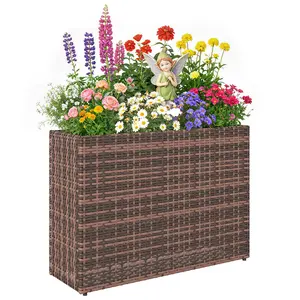 Tall Rectangular Planter at 22.8" High – No More Bending. Comfortable Gardening Height for a Relaxing Experience. PE Wicker & Steel Frame. Brown