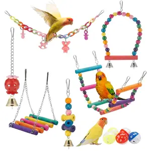 Bird Parakeet Toys, Swing Hanging Standing Chewing Toy Hammock Climbing Ladder Bird Cage Colorful Toys Suitable for Budgerigar, Parakeet, Conure, Cockatiel, Mynah, Love Birds, Finches