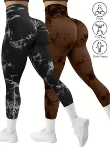 2 Pack Tie Dye High Waisted Workout Leggings for Women, Rear Lifting Tummy Control Yoga Gym Athletic Pants high waist squat proof compression tights