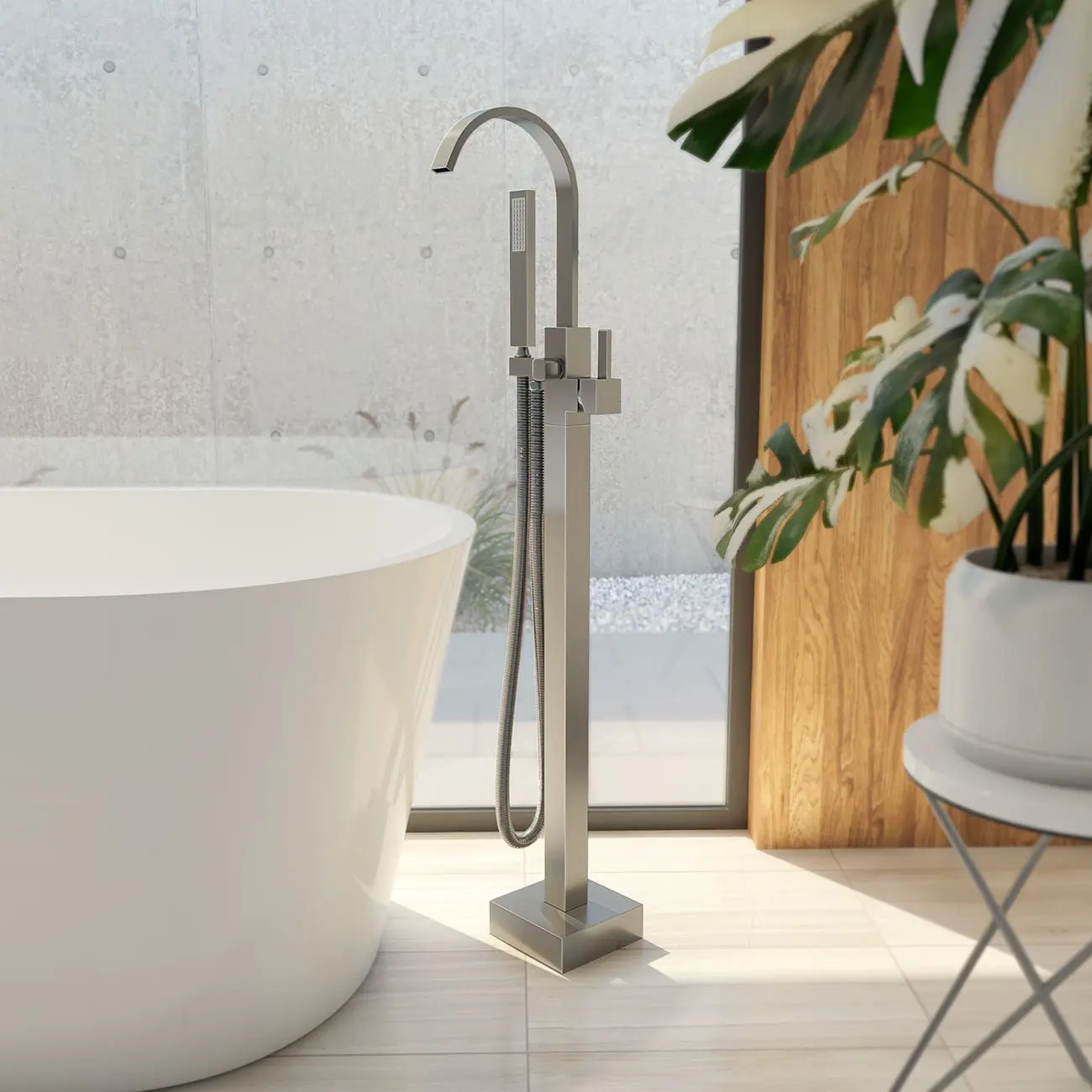 Brass Modern Single Post Gun Metal Freestanding Gooseneck Faucet, Bathroom Bathtub Faucet Attachment